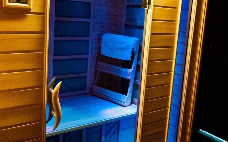 The exterior of the full spectrum infrared sauna cabin in the spa
